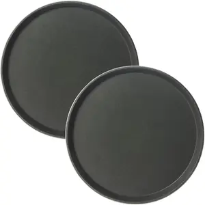 2-Pack Restaurant Grade Non-Slip Tray, NSF, 16 Inch, Plastic Rubber Lined Round Serving Tray, Black