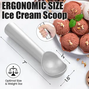 Roll over image to zoom in       3+ 7 inch Ice Cream Scoop - One-Piece Nonstick Aluminum Ice Cream Scooper - Professional Metal Ice Cream Spoon - Durable, Easy to Use & Clean - Lightweight Cookie Spoon - Scoop Ice Cream(Sliver)