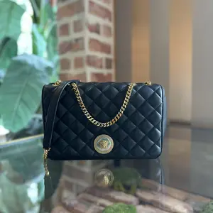 Pre-owned VERSACE leather Crossbody Bags Black Quilted Medusa Flap Bag