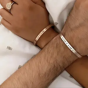 1pc Men's 5mm Wide Bracelet Customizable with Coordinates, Name, Text, Phrase, Letter, Symbol, Date.Double-Sided Personalization Available.Stainless Steel Brushed Matte Cuff Bracelet in Golden, Silvery, Black, Rose Golden.Men's Bracelet.Father's