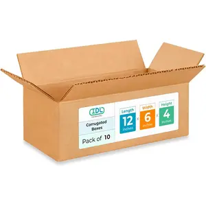 Medium Moving & Shipping Boxes 12x6x4 inches (10-Pack) - Extra Strength 200 lb vs Regular - Corrugated Medium Moving Boxes - Shipping Box for USPS, UPS, FedEx - Corrugated Box by IDL Packaging