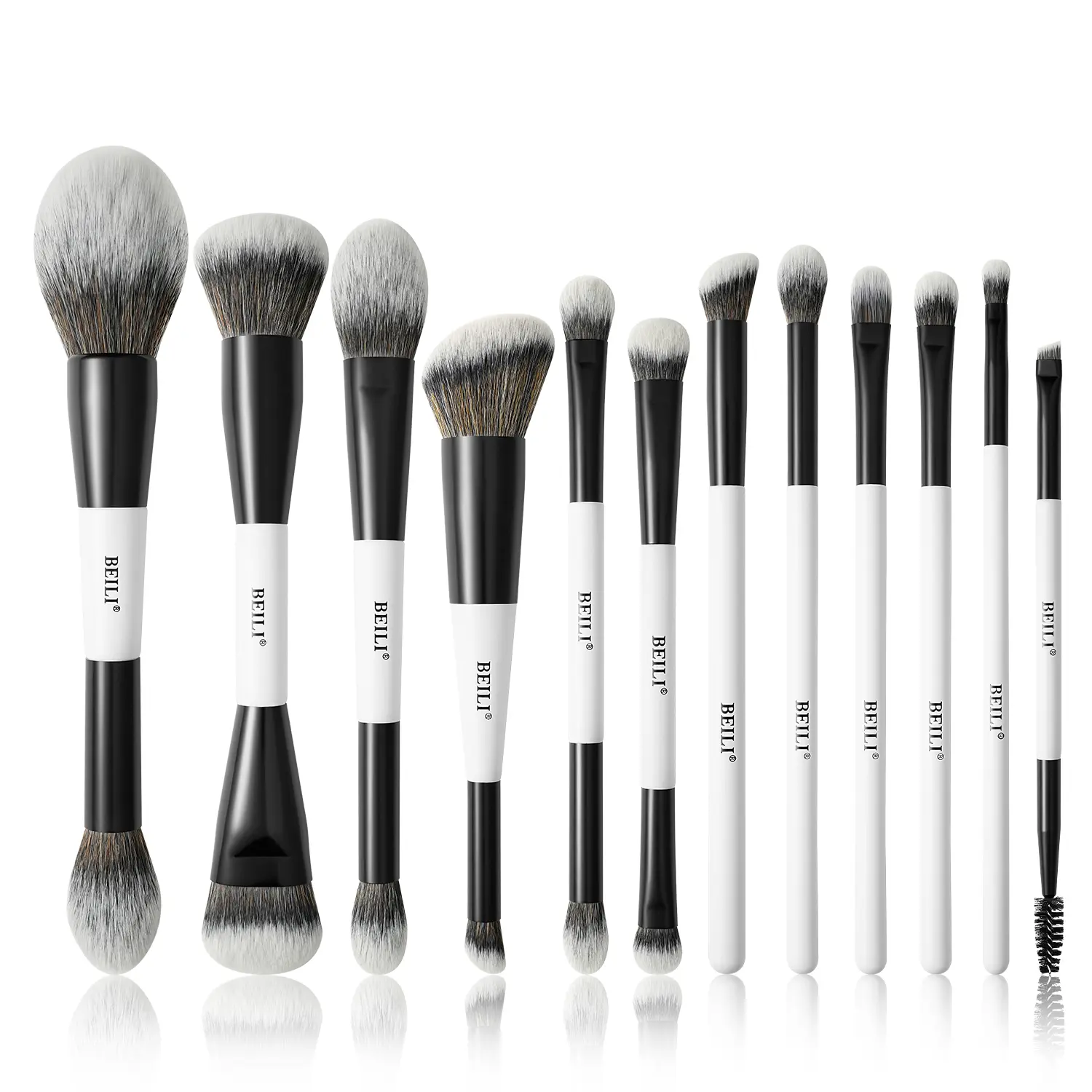 BEILI 12-Piece Dual-Ended Makeup Brushes Set, Cruelty-Free Travel Kit with Soft Vegan Bristles for Flawless Foundation & Eyeshadow Blending, Brush Makeup Kit