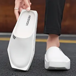 Men's Square Toe Cloud Slide Slippers, Lightweight Soft EVA Thick Sole Sandals, Non Slip Indoor Outdoor Casual Walking Beach Slides