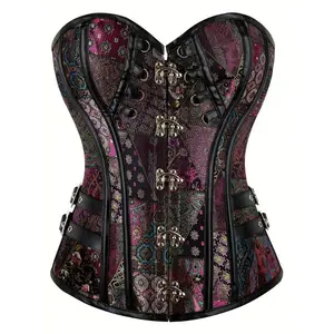 Women’s mixed-color [1 steampunk Gothic corset], 1 retro Gothic steampunk women’s corset, polyester woven fabric, 280 g/m², back tie, palace style, for a slim waist, Halloween costume accessory, women’s sexy invisible bra (punk).