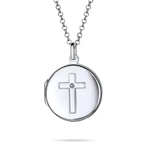 Religious Dainty Cross Locket Necklace for Teens - Holds Photos Silver Pendant