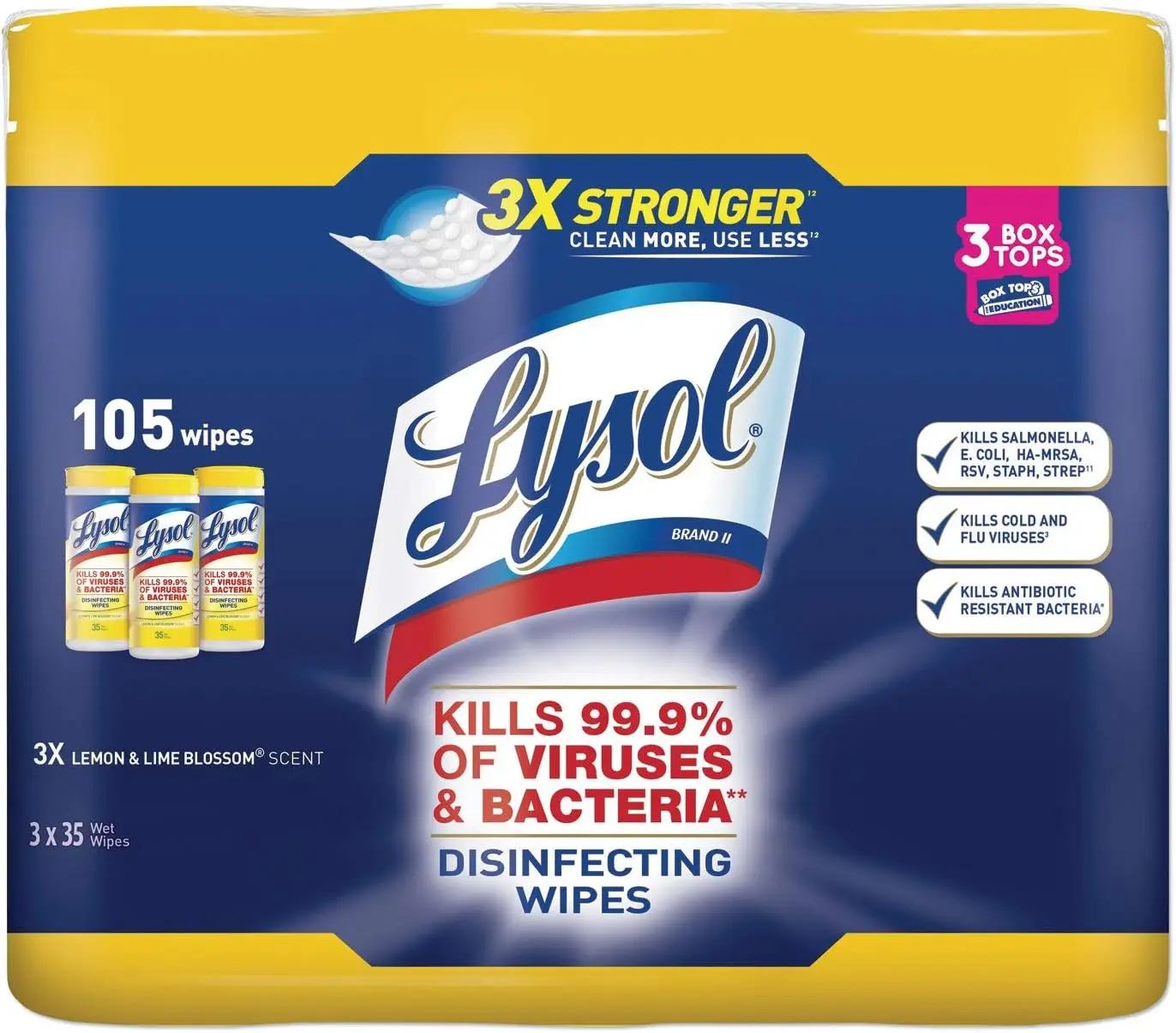 82159 Disinfecting Wipes, 7 x 8, Lemon and Lime Blossom, 35/Canister, 3/Pack