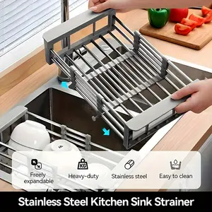 Space-Saving Adjustable Sink Rack, Expandable Steel Kitchen Organizer, Kitchen Counter, No Drain Bowl Needed, Modern Storage Solution for Dishes and Utensils