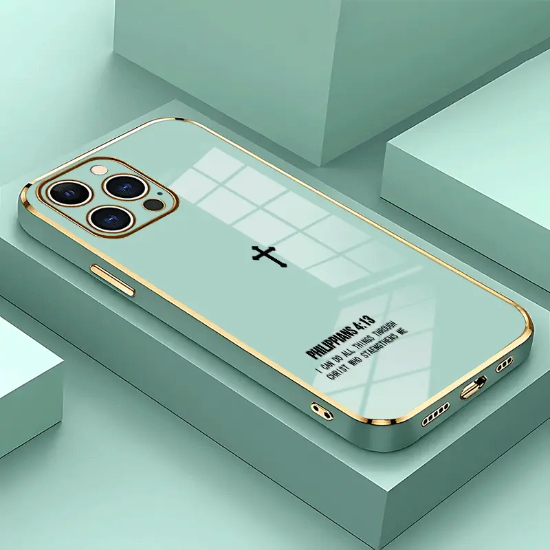 Christ Bible Verse Philippians 413 Soft&Flexible Electroplating TPU Silicone Phone Case For iPhone 17 Pro Max AIR 16 15 14 13 12 11 Plus Cases Durable|Shockproof|Full Camera Protection|Anti-Scratch|Non-Slip|Slim Fit|Gift For Girlfriend/Men/Women