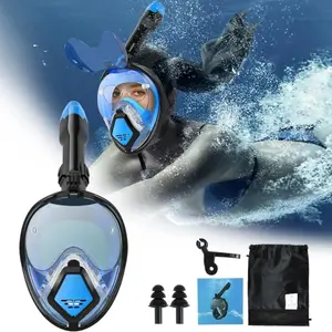 Devilfish Full Face Snorkel Mask for Adults, Dry Top System Snorkeling Set with Foldable Sunglasses, 180° Panoramic View Snorkel Gear, Diving Gear