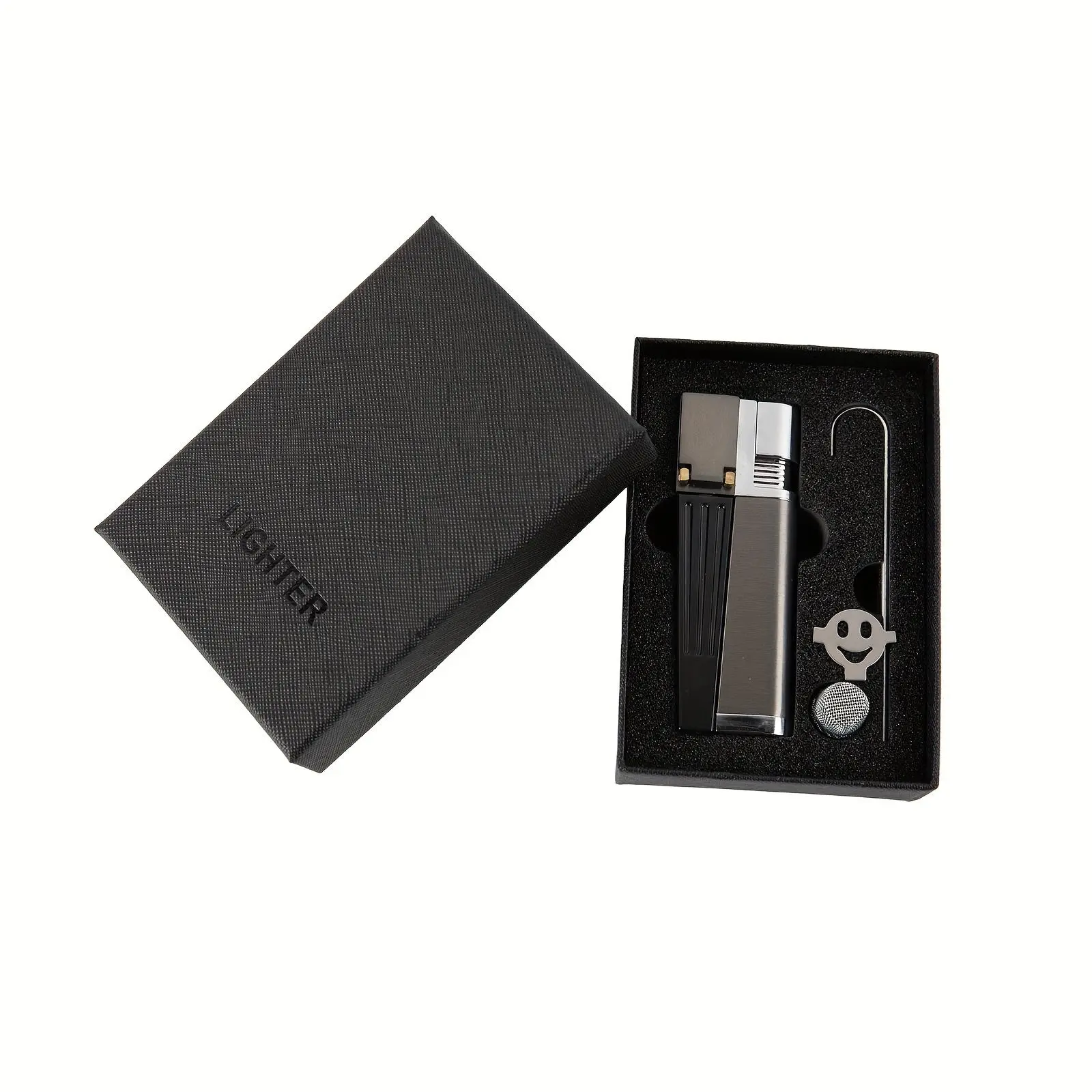 Stainless Steel Portable Compact Butane Lighter - Adjustable Soft Flame, No Battery/Magnets, Hiking Jet Flame Fire Starter for Outdoor Camping Kitchen (Butane Not Included)