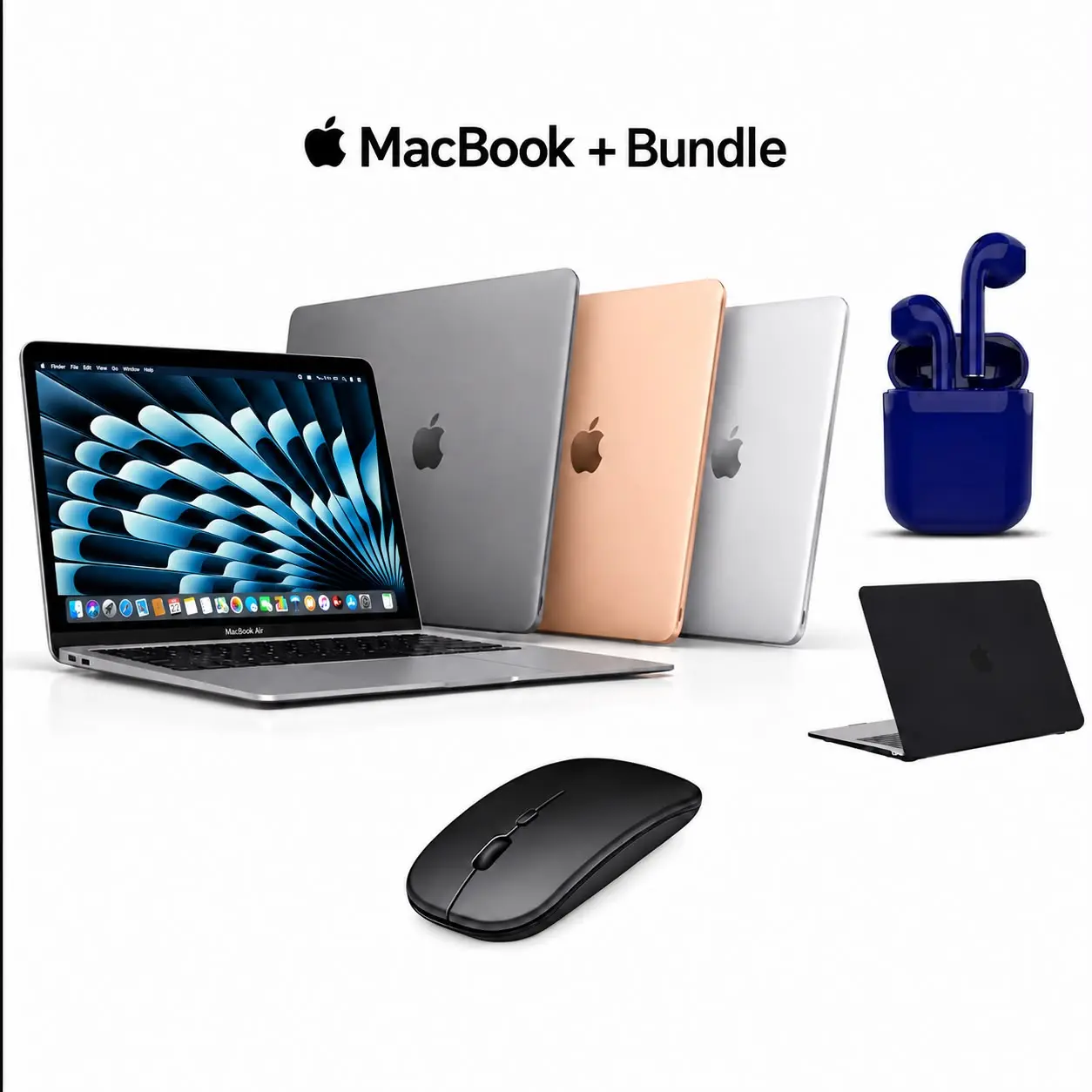 Refurbished Apple Macbook Air 2020 13.3-Inch, All Colors, 8GB RAM, 256GB SSD, Bundle: Protective Case, Wireless Mouse, Earbuds, Charger (Good)