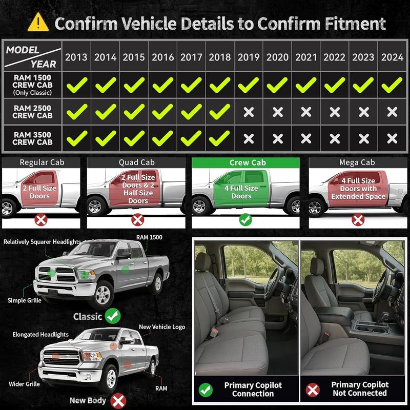 OEDRO Floor Mats Fit for 2013-2018 Dodge Ram 1500/2500/3500 Crew Cab/2019-2024 Ram 1500 Classic Crew Cab （Choose The Right Style), Unique Black TPE All-Weather Guard Includes 1st and 2nd Row: Full Set Liners Car Rug Non-Slip Truck Automotive Interior Outd