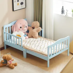 Toddler Bed with Safety Rails, Solid Wood Kids Bed Frame, Low Profile Montessori Floor Bed for Boys and Girls, 135*75*62.5cm