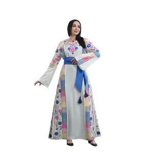 Embroidered White Multicolored Thoub