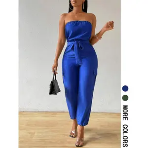 Women’s solid-color slim-fit tube jumpsuit with a fitted waistband, summer casual jumpsuit for everyday wear GARMENTARY