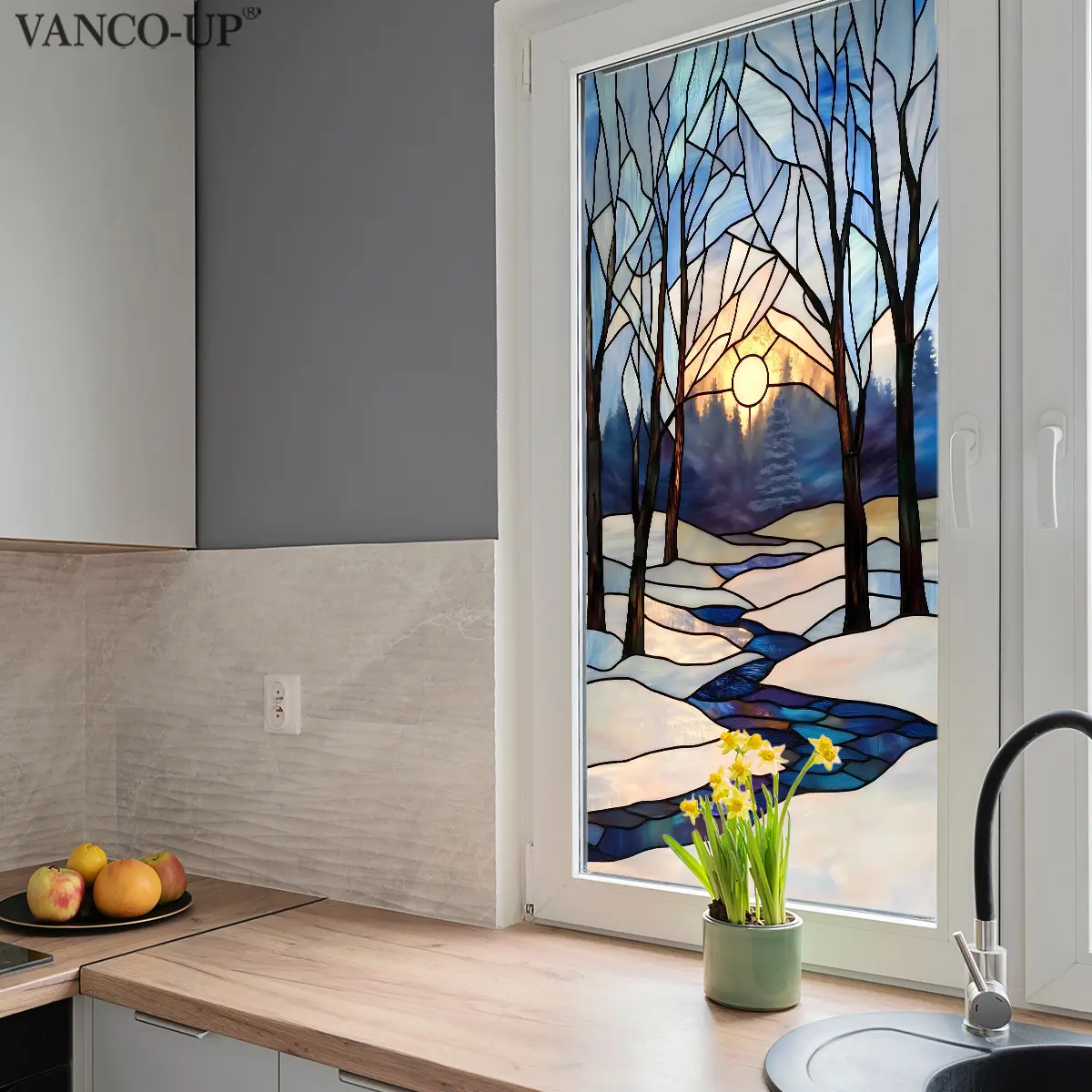 A large-sized sunset scenery window sticker (45*100cm) with double-sided visibility, a window decal, window stickers for decorating home windows, glass doors, static stickers D20863