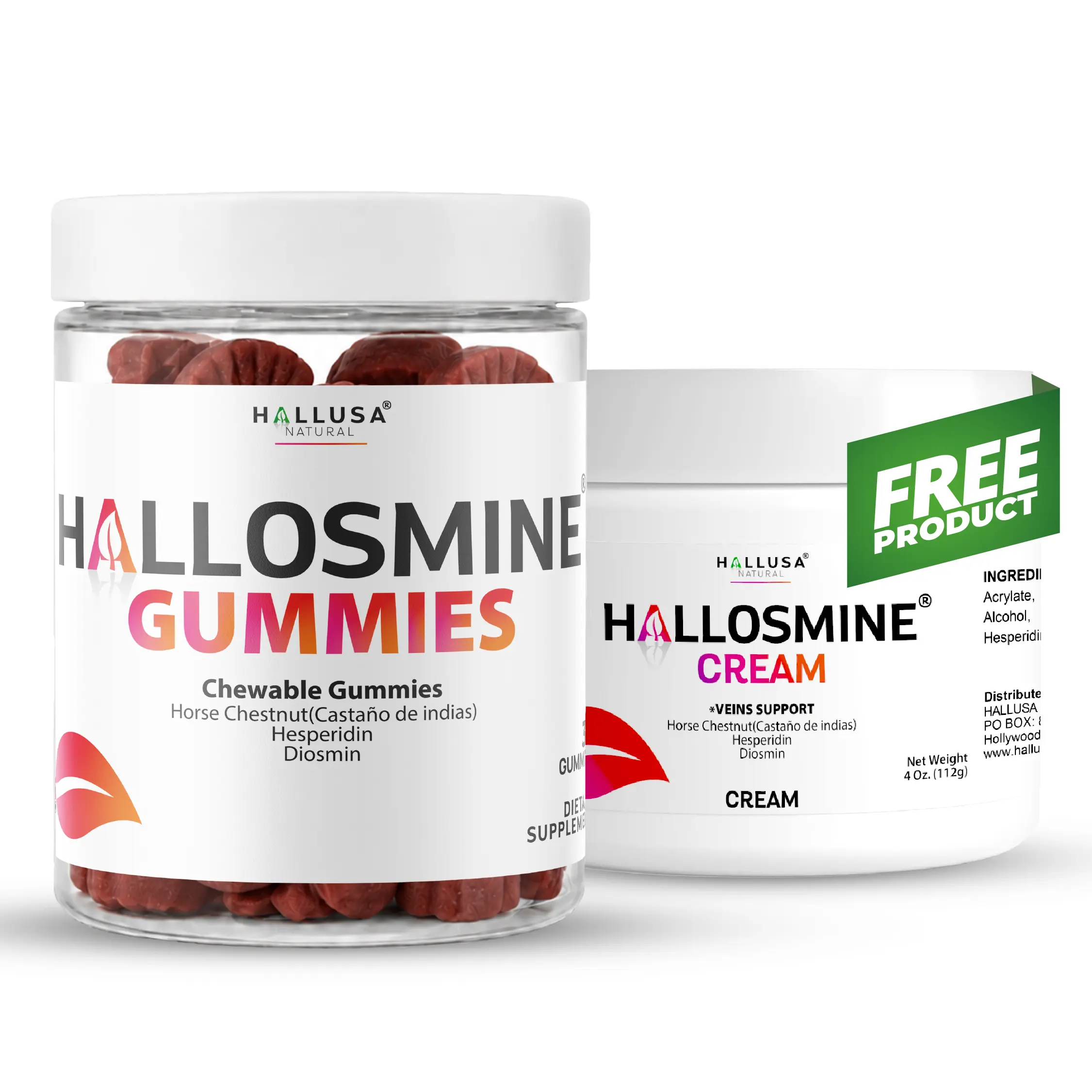 HALLOSMINE GUMMIES + FREE Hallosmine Veins Cream – Chewable Gummies with Diosmin, Hesperidin & Botanicals – Supplement Hallusa Natural Multivitamin Daily All-in-One