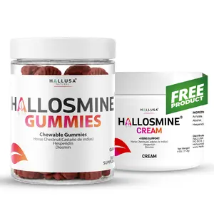 HALLOSMINE GUMMIES + FREE Hallosmine Veins Cream – Chewable Gummies with Diosmin, Hesperidin & Botanicals – Supplement Hallusa Natural Multivitamin Daily All-in-One
