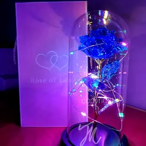 Blue galaxy rose glass dome comes woth a gift box. beautiful color. arrivals is fast. ready for your special day.