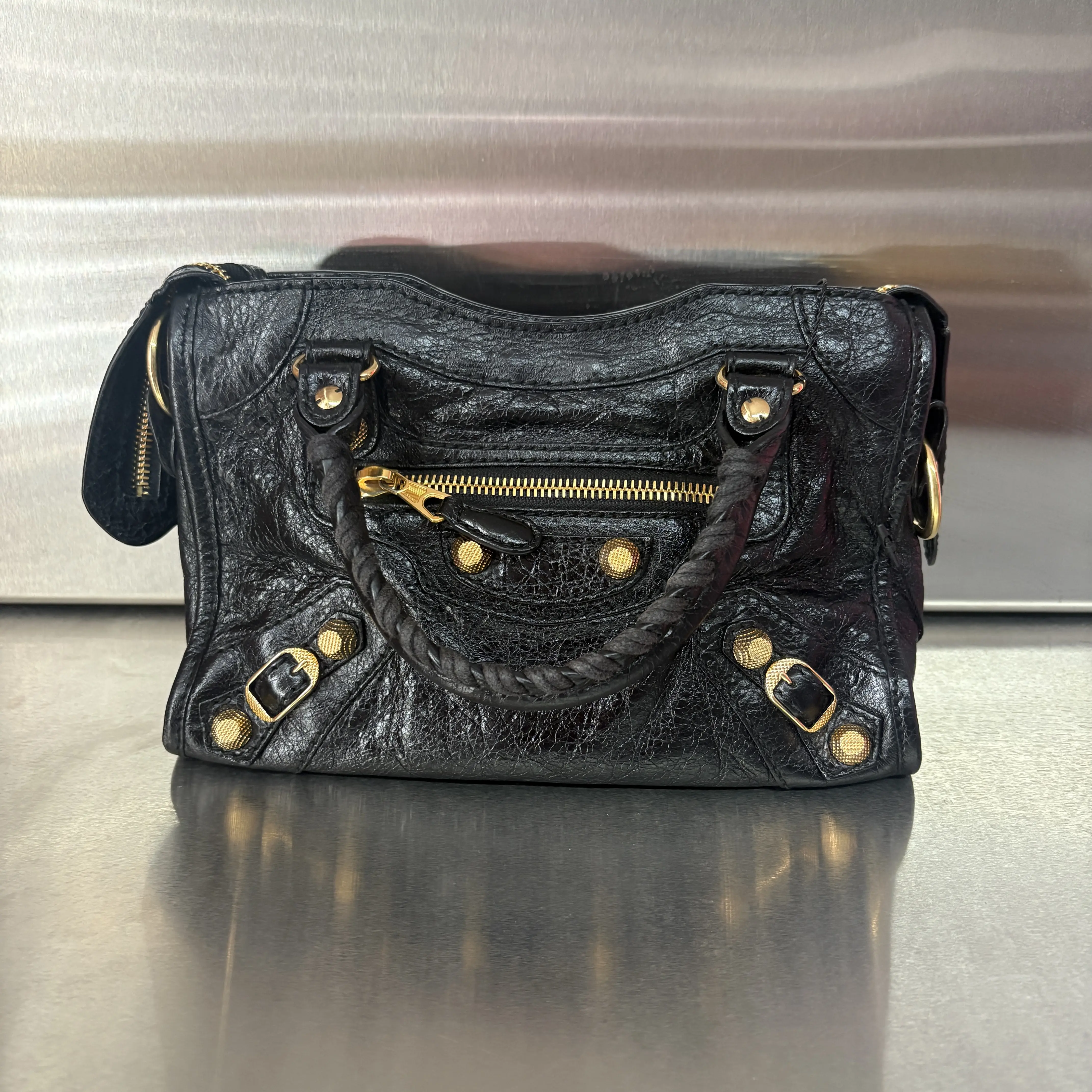 Pre-owned Calfskin Crossbody Bags Balenciaga City Bag Black Goat Skin Crossbody