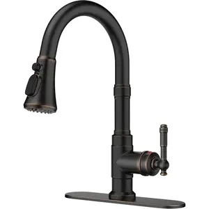Kitchen Faucets with Pull Down Sprayer, Oil Rubbed Bronze, High Arc Single Handle Stainless Steel Antique Pull Out Sink Faucet for Farmhouse Camper Rv Bar, Fit for 1 or 3 Hole
