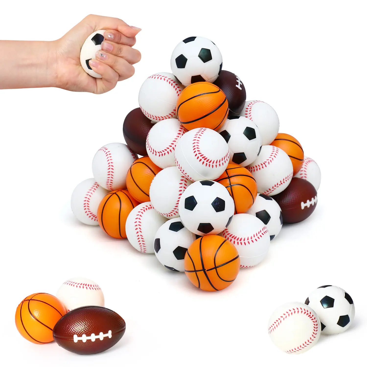 BETTY21 Sports Squishy Stress Balls 8/16/24Pcs, Non-Toxic BPA-Free PU Squeeze Fidget Toys, Baby Sensory Balls for Toddlers, Car Ride Tantrum Calm-Down Toys, Classroom & Travel Essentials