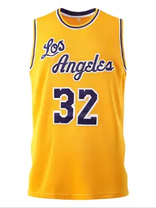 Men's 32 Embroidered Basketball Jersey, Sporty Jersey, Casual Short Sleeve Vest, Fitted Letter Pattern, Long Clothing Length, H Type, Jersey Top
