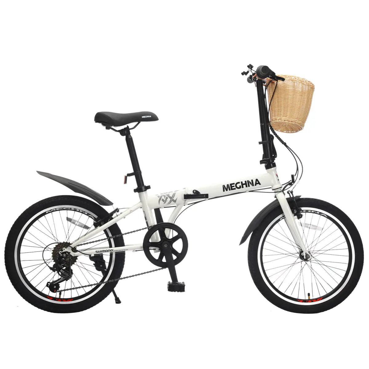 MECHNA 20-Inch Foldable Aluminum Adult Bike for City Cycling, 6-Speed Gear System, Steel Frame, V Brakes, Basket, Phone Holder, Fenders, Tool Kits, Height Adjustable, 220LBS Capacity, Suitable for Pavement & Gravel Roads, Compact Fold, Adjustable Saddle B
