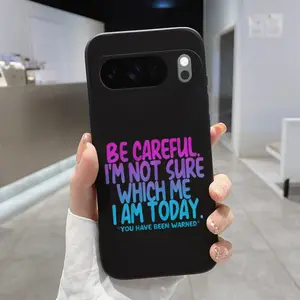 Moody Self Warning Pattern Rounded Edge Phone Case for Google Pixel 10 9 XL 8 7 Pro A Shockproof Full Camera Protection Durable Slim Liquid Silicone Cover Smartphone Casing