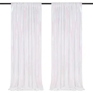 White Iridescent Sequin Backdrop 2 Panels 2FTx8FT Unicorn Backdrop Curtains for Girls Birthday Decorations Banners Photo Round Wedding Ornaments