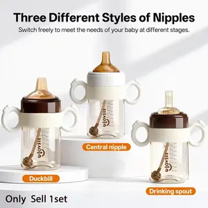 3-In-1 Wide Mouth Ppsu Baby Bottle with Duckbill Nipple, Handle Bottle, Suitable for 6 Months to 3 Years, Ideal for Feeding and Drinking