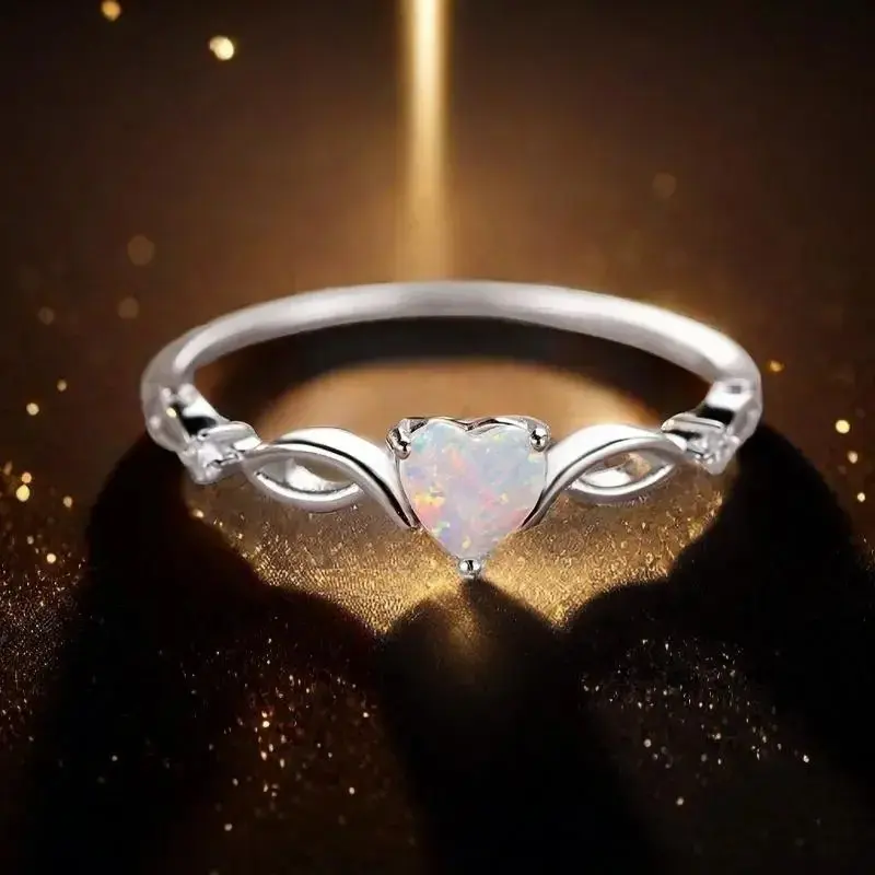 Heart-Shaped Opal Ring for Women, Minimalist Silver Jewelry, Birthstone-Inspired Anniversary or Wedding Gift for Girlfriend, April Birthstone, Womens Gifts, Accessories For Women, Rings For Women