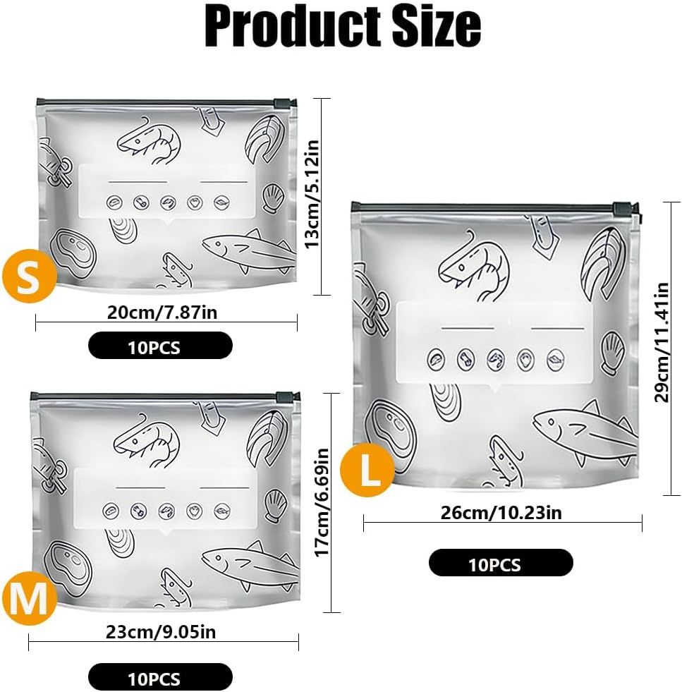 3 Sizes Aluminum Foil Storage Bags 30 Pack Aluminum Foil Freezer Bags Reusable Sealable Food Storage Zipper Bags Various Sizes for Prepared Foods