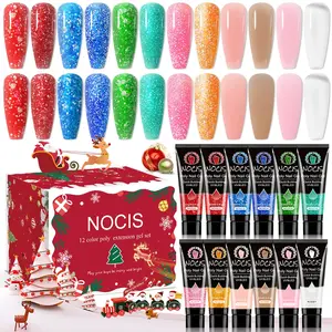 Nocis 12 Color Gel Extension Christmas Set, Beginner-Friendly Polygel Nail Kit with Mini Lamp, Base Coat, Full DIY Manicure Tools