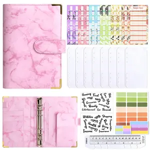 A6 Budget Binder with 6 Rings, Marble & Macaron PU Leather Cash Envelope System, Refillable Expense Tracker, Financial Planner & Accounting Journal, Gift for Women
