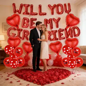 Romantic Heart Rose Petal Balloon, Will You Be My Girlfriend Letter Design, Valentine's Day Atmosphere Decoration, Perfect Love Proposal Gift