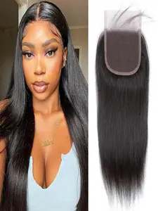 Straight Lace Closure 4x4 Free Part Closure 100% Brazilian Virgin Human Hair Lace Closure Straight Hair Weave With Baby Hair Natural Black Color