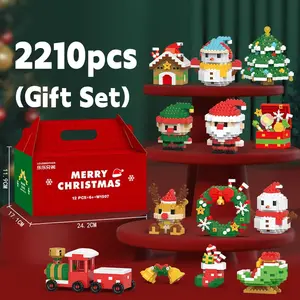 12-Piece Christmas Building Blocks Set Santa Snowman chrismas tree 🌲 Reindeer DIY Kit 2210pcs Micro-Particle Creative Play Home Office Décor Stocking Stuffer Gift Box