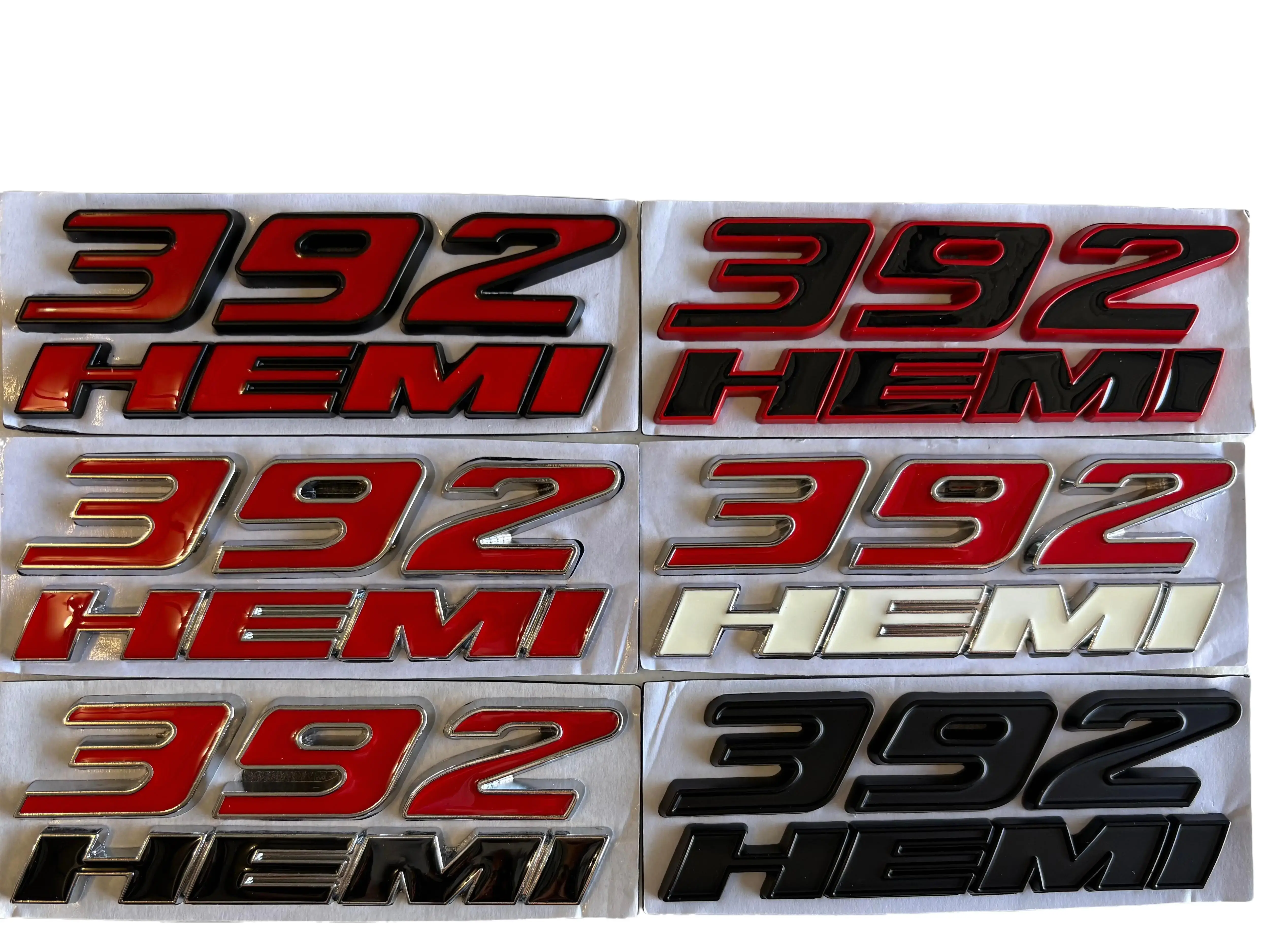 1PC HEMI 392 OEM Emblem Letter Badge Replacement Self-adhesive Decal for Dodge Challenger Black Red Chrome White