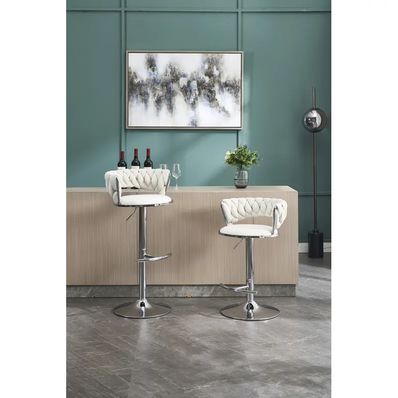 Bar Stools/dining chairs(Set of 2),with Chrome Footrest and Base Swivel Height Adjustable Mechanical Lifting Velvet + Chrome  Leg Simple Bar Stool