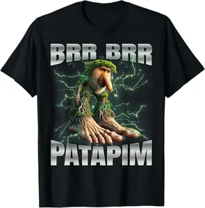 Brr Brr Patapim T-Shirt- Digital Print, Fitted Short Sleeve, Medium Length, Hand Wash Only, Versatile for All Seasons - Fabric, Clothes