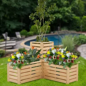 MCombo Outdoor Wooden Planter Box - Versatile Design for Gardening with Natural Elements 0315