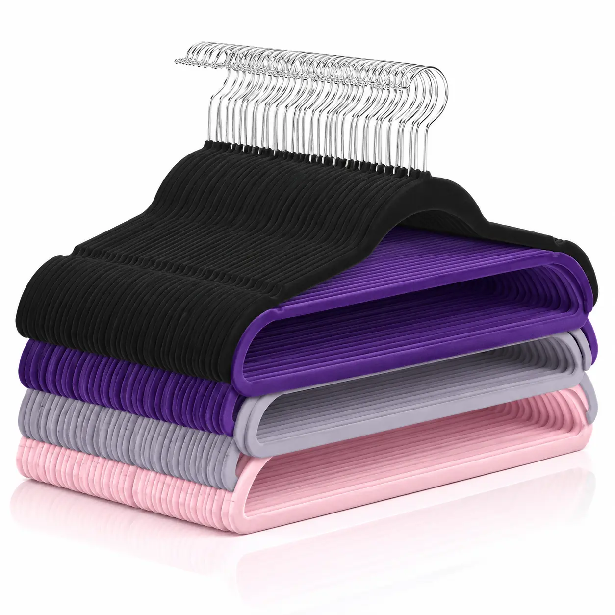50 Pack Velvet Hangers Non Slip Heavy Duty Clothes Hangers Ultra Slim Space Saving with 360° Swivel Hook | Black/Purple/Gray/Pink Closet Organizer