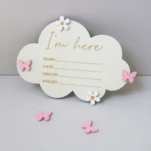 Wooden Cloud Milestone Sign with Mini Butterfly Flowers, DIY Changeable Numbers for Birthday Growth Record, Creative Photo Prop Gift, Wooden Letter Sign