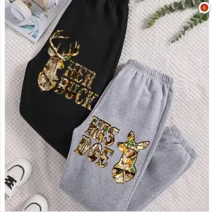 Her Buck His Doe Sweatpants, Camo Hoodie, Hunting Couples Sweatpants, Matching Deer, Buck and Doe, Outdoor Couple Matching Sweatpants, Valentine's Gift, Trendy Top Sweatpants, Unisex Cotton Graphic Casual Sweatpants, Gift For Lover, Couple, Best Gift SS