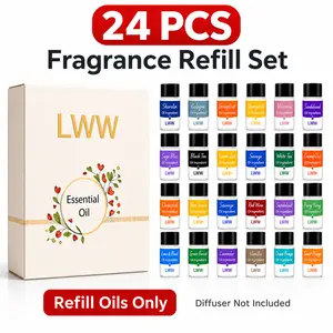 LWW Essential Oil Set 24-Pack 10 mL Each Assorted Scents for Diffuser Car Freshener Refill Home Office Aromatherapy Therapeutic Grade