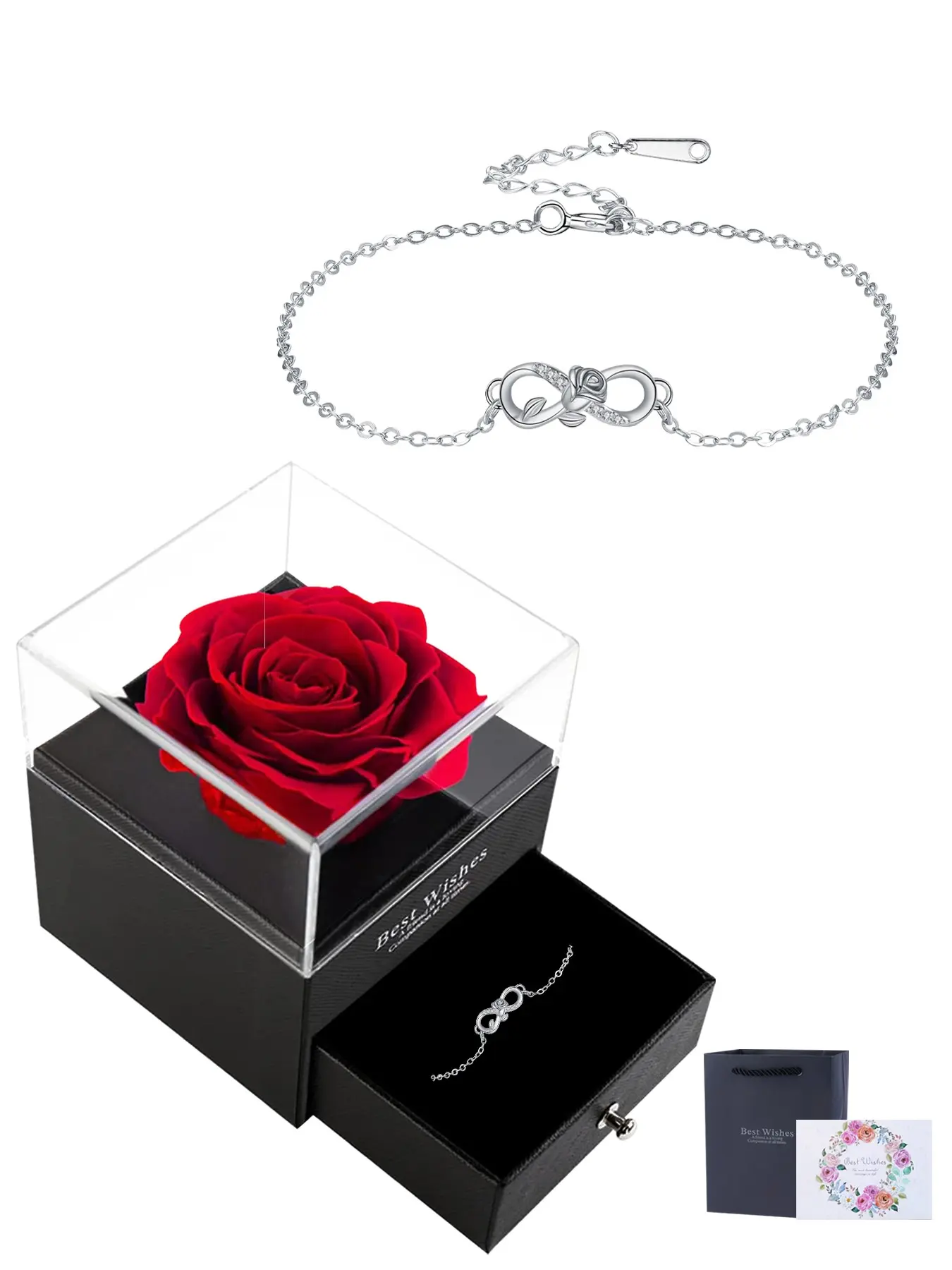 Infinity Heart Rose Bracelets With Rose Jewelry Gift Box, Endless Love Symbol Charm Bracelet, Anniversary Chritsmas Birthday Gifts Jewelry Gift for Mom Women Wife