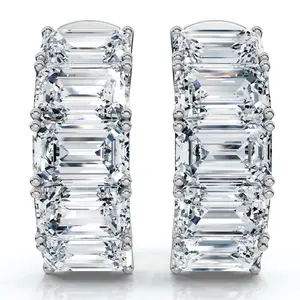 6Ct Emerald Cut Diamond Hoops 14k Gold Lab Grown Earrings