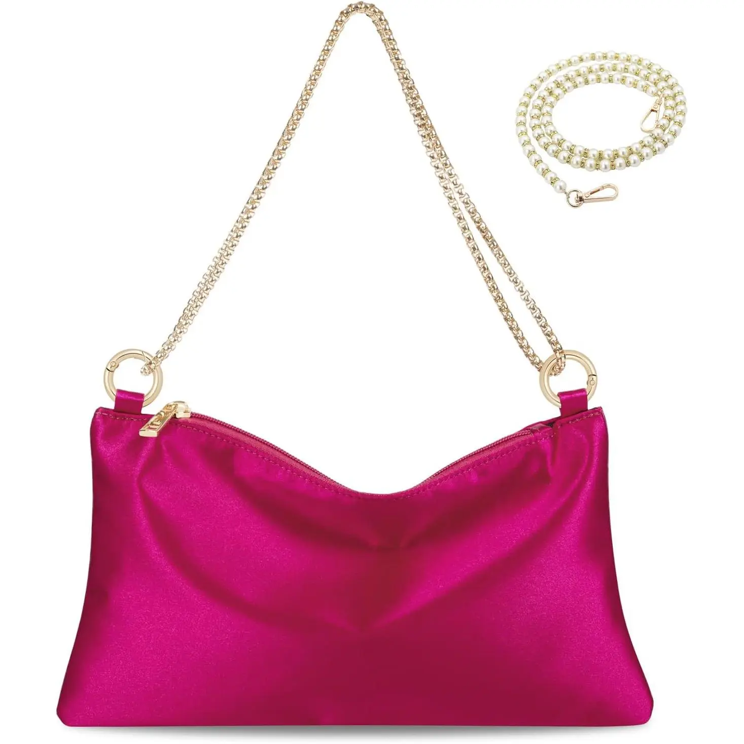 Women Satin Evening Handbag Wedding Prom Clutch Purse Formal  Party Clutches  Bag with 2 Bag Chains