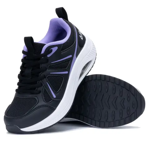 AOV Women's Leather Low-Top Casual Sneakers - Wide Fit, Slip Resistant, Comfortable Walking Shoes with Arch Support, Air Cushion, Slip Resistant Shoes